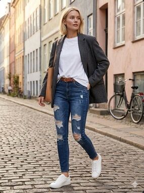 Vince Blue Co Distressed Skinny Jeans Blue Denim Scandi Girl Ripped Edgy Y2K